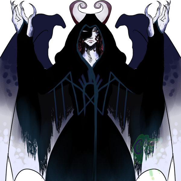 This is my sleep token insert oc that is a deity that doesn't like sleep but does help Vessel try to get out of his toxic situation. She does have a lover that worships her and they have a very healthy relationship which other worshippers have speculated t